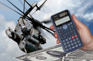 defence helicopter with several dollar bills expenditure