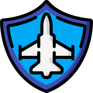 cartoon image of a plane within a shield